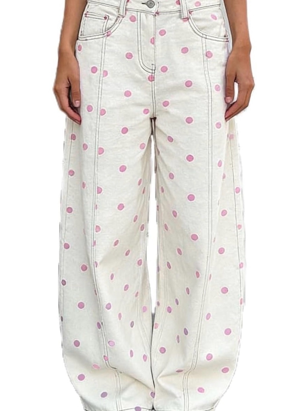 Women’s Cream Polka Dot Barrell-Leg Jeans - Pink Dots